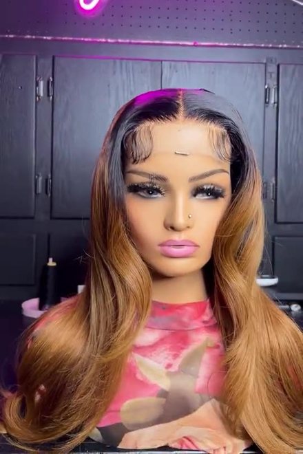 Golden ombré body wave, custom unit on a mannequin