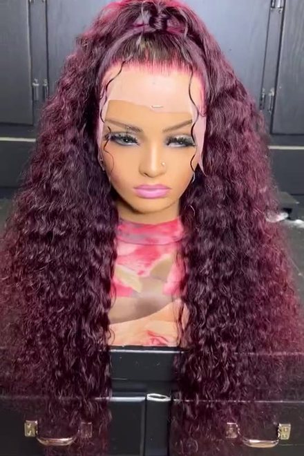 Wine deep curl, custom unit on a mannequin